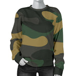 Black And Green Camouflage Print Women's Crewneck Sweatshirt GearFrost