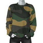 Black And Green Camouflage Print Women's Crewneck Sweatshirt GearFrost