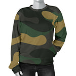 Black And Green Camouflage Print Women's Crewneck Sweatshirt GearFrost