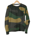 Black And Green Camouflage Print Women's Crewneck Sweatshirt GearFrost