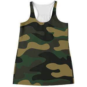 Black And Green Camouflage Print Women's Racerback Tank Top