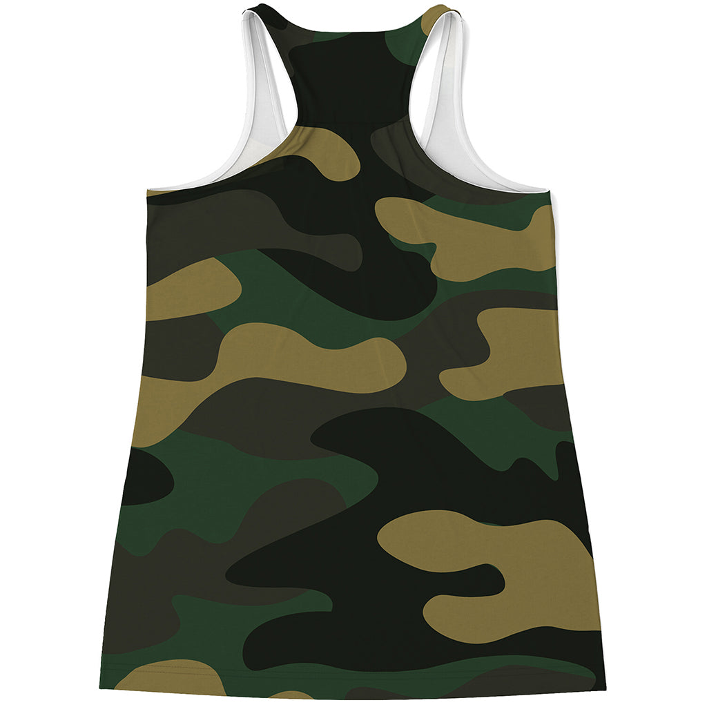 Black And Green Camouflage Print Women's Racerback Tank Top