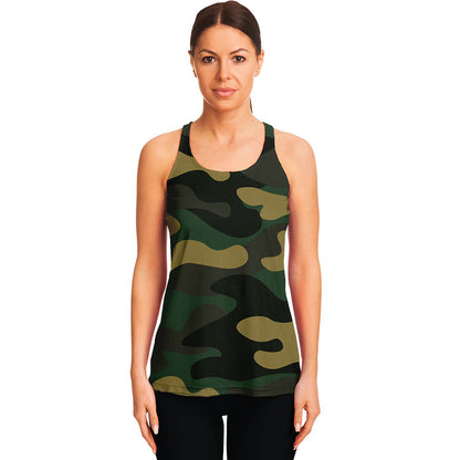 Black And Green Camouflage Print Women's Racerback Tank Top