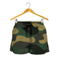 Black And Green Camouflage Print Women's Shorts