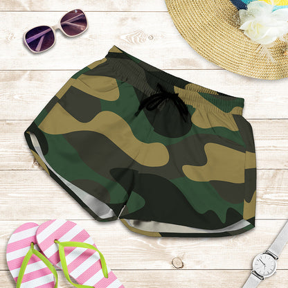 Black And Green Camouflage Print Women's Shorts