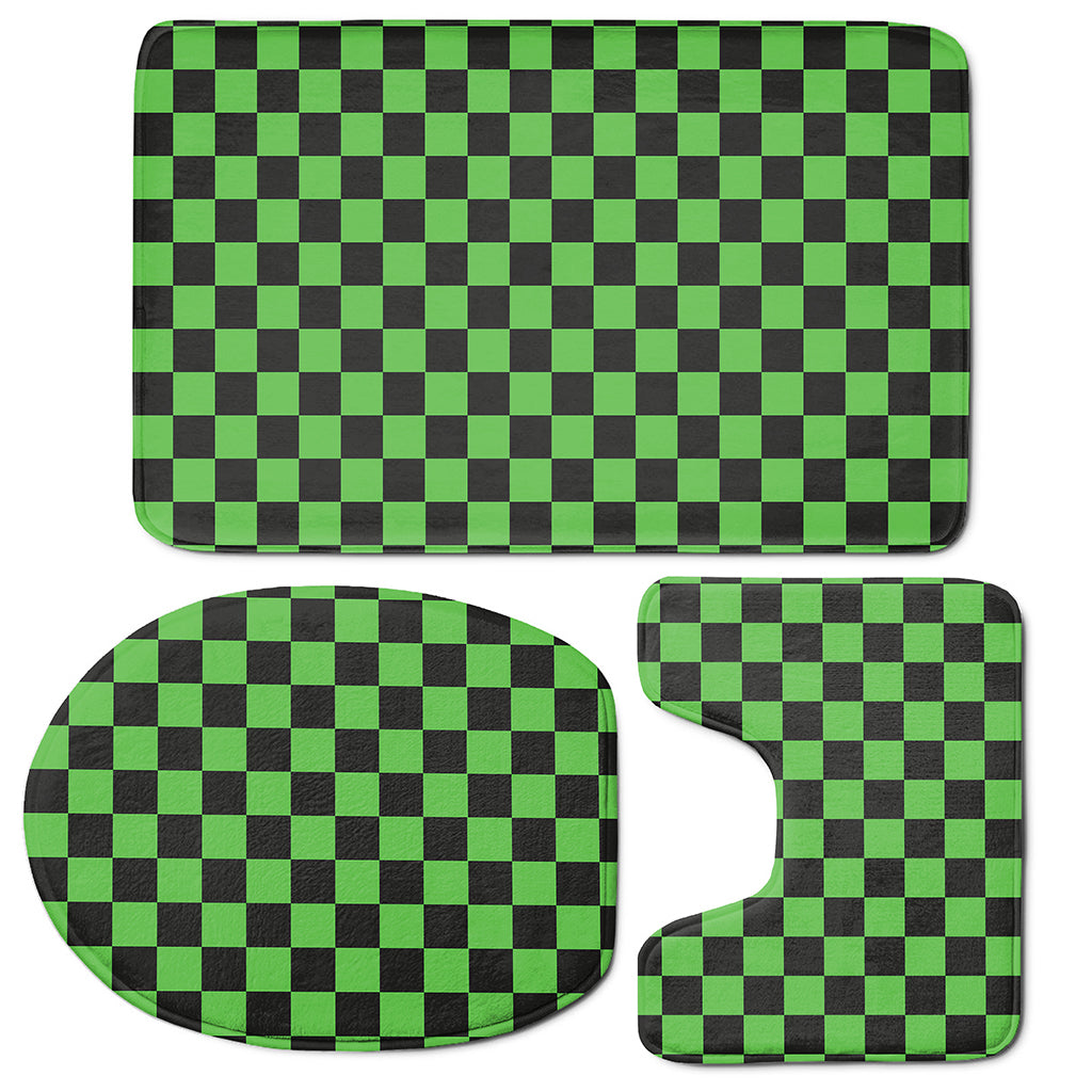 Black And Green Checkered Print 3 Piece Bath Mat Set