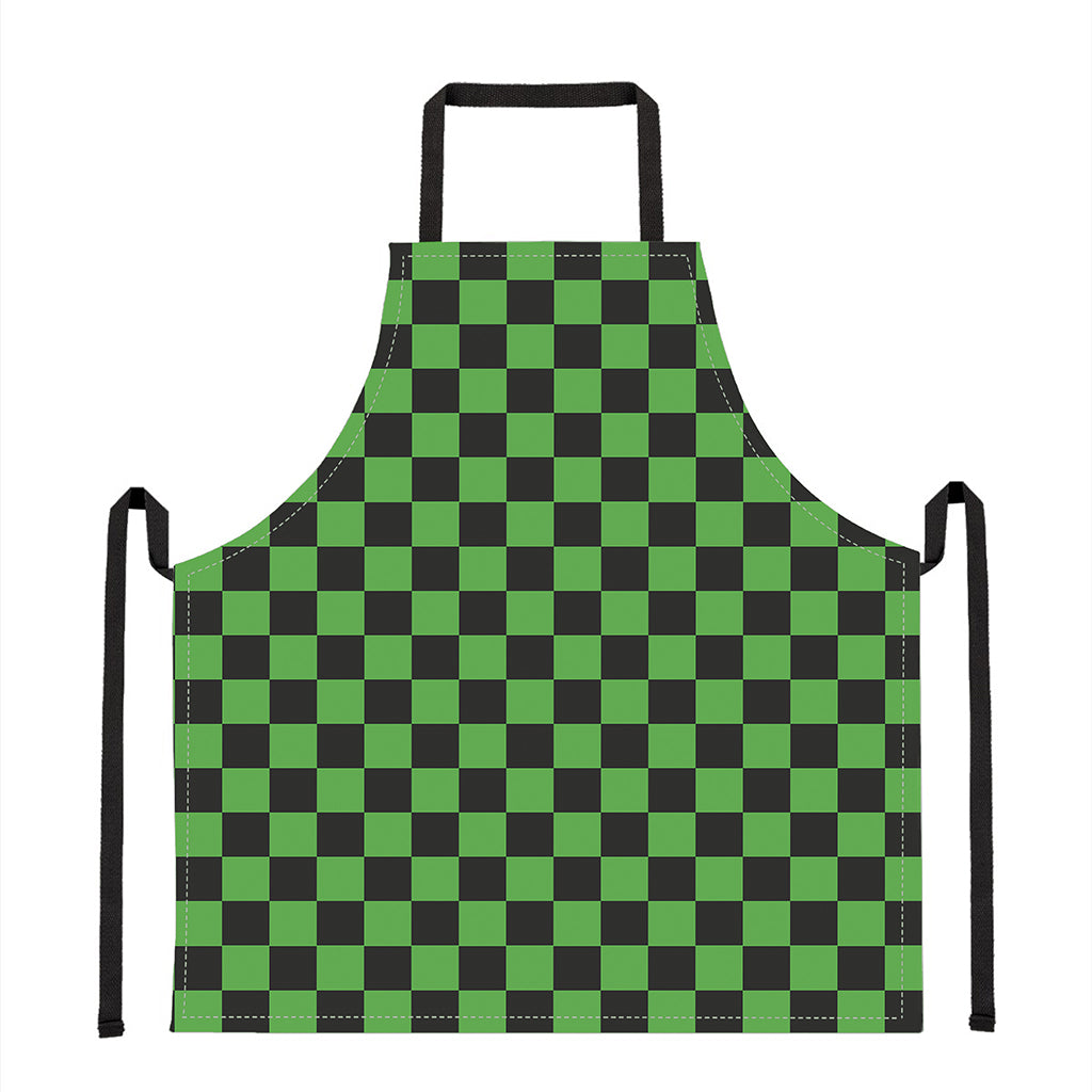 Black And Green Checkered Print Apron