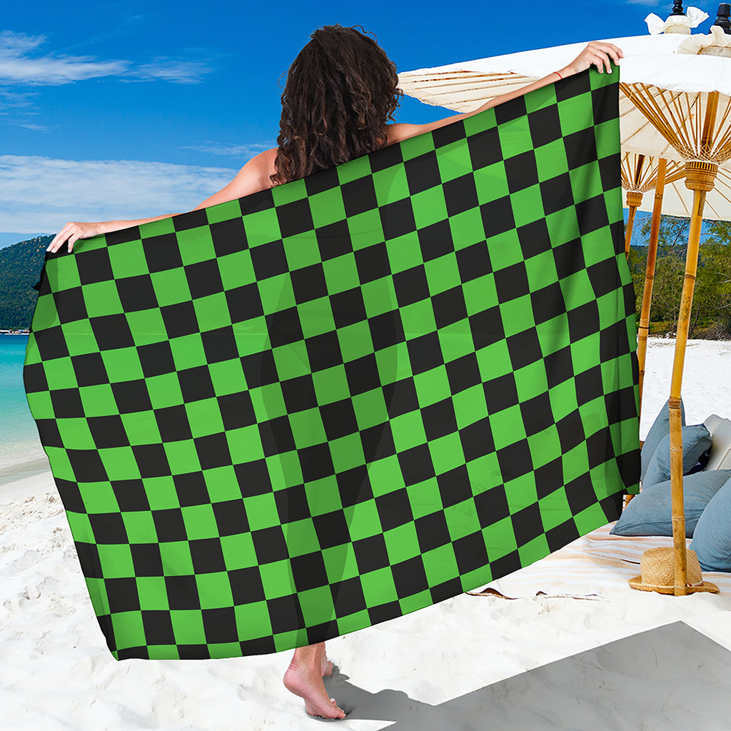 Black And Green Checkered Print Beach Sarong Wrap