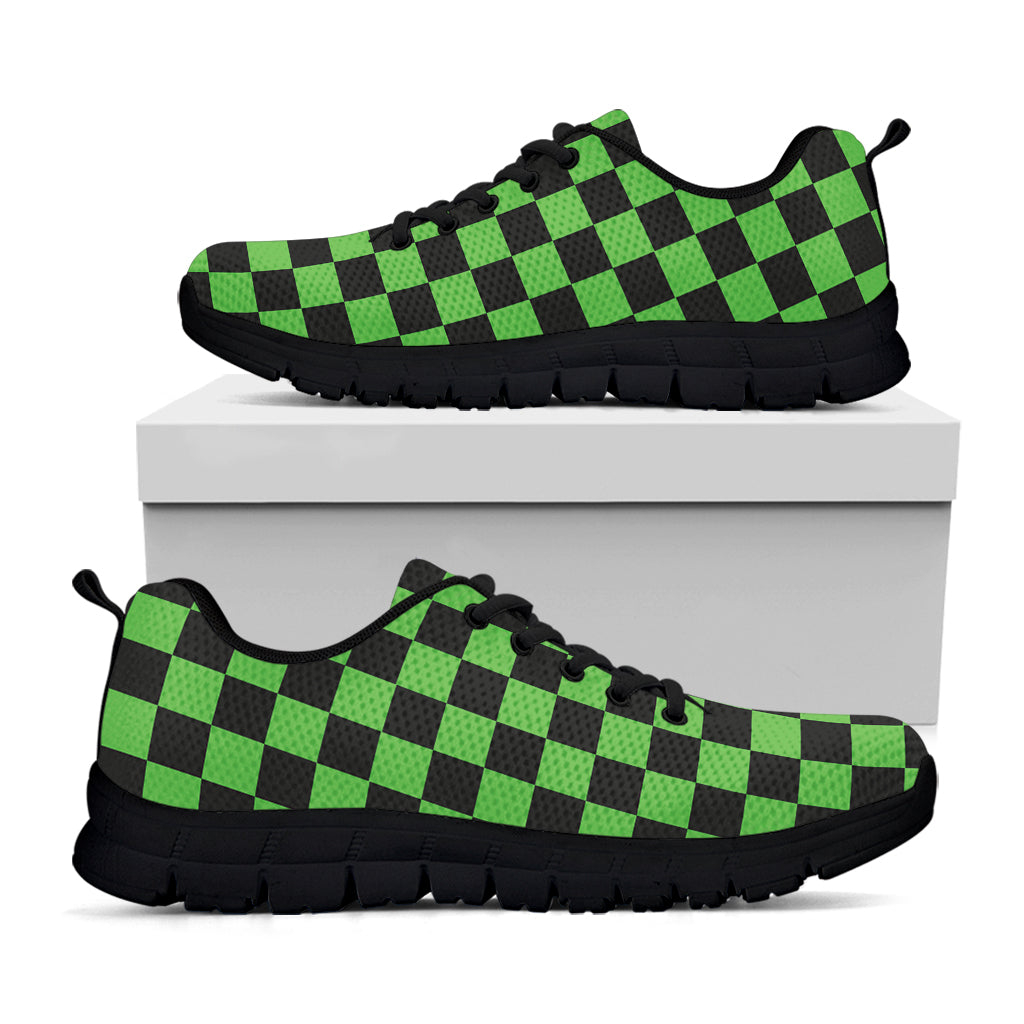 Black And Green Checkered Print Black Sneakers