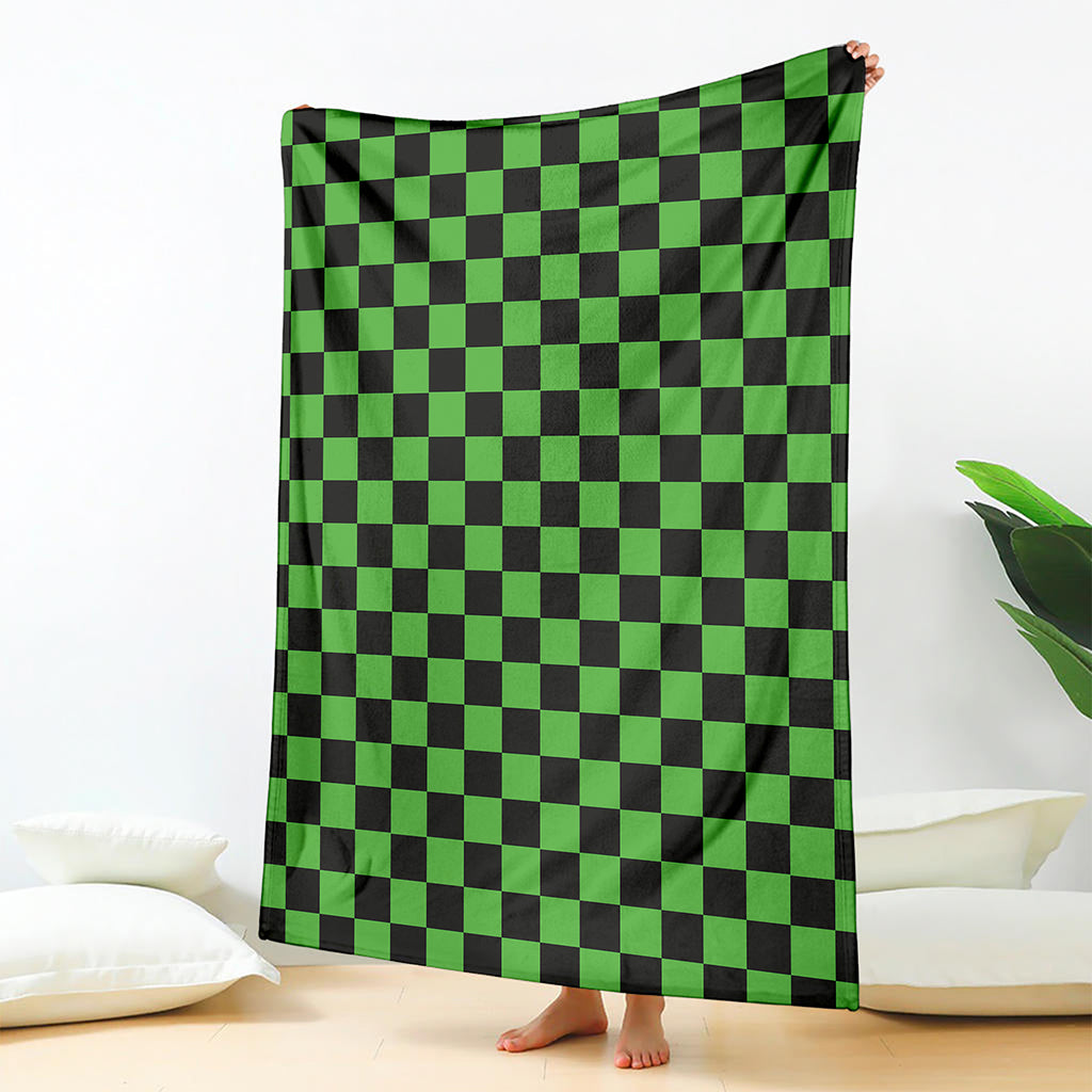 Black And Green Checkered Print Blanket