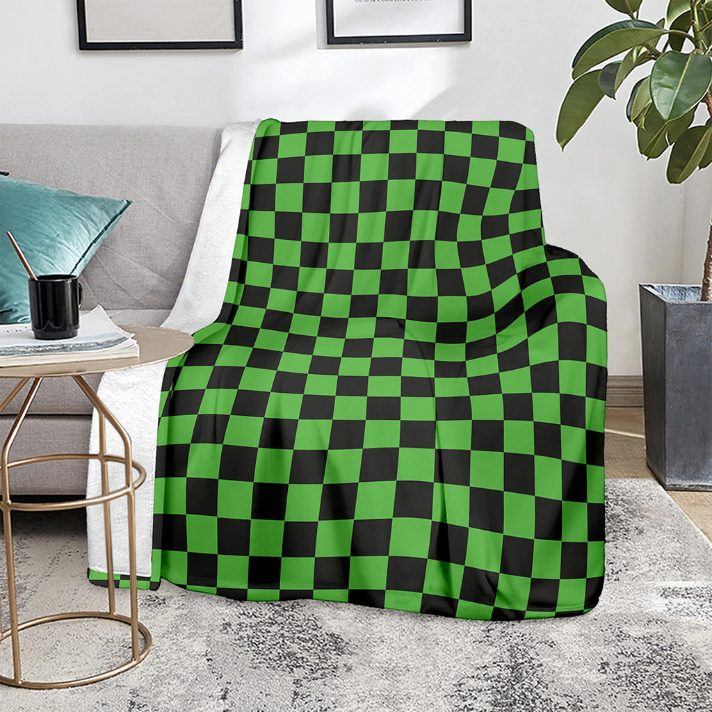 Black And Green Checkered Print Blanket