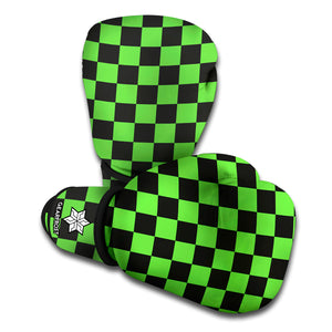 Black And Green Checkered Print Boxing Gloves