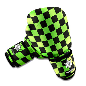 Black And Green Checkered Print Boxing Gloves