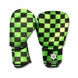 Black And Green Checkered Print Boxing Gloves