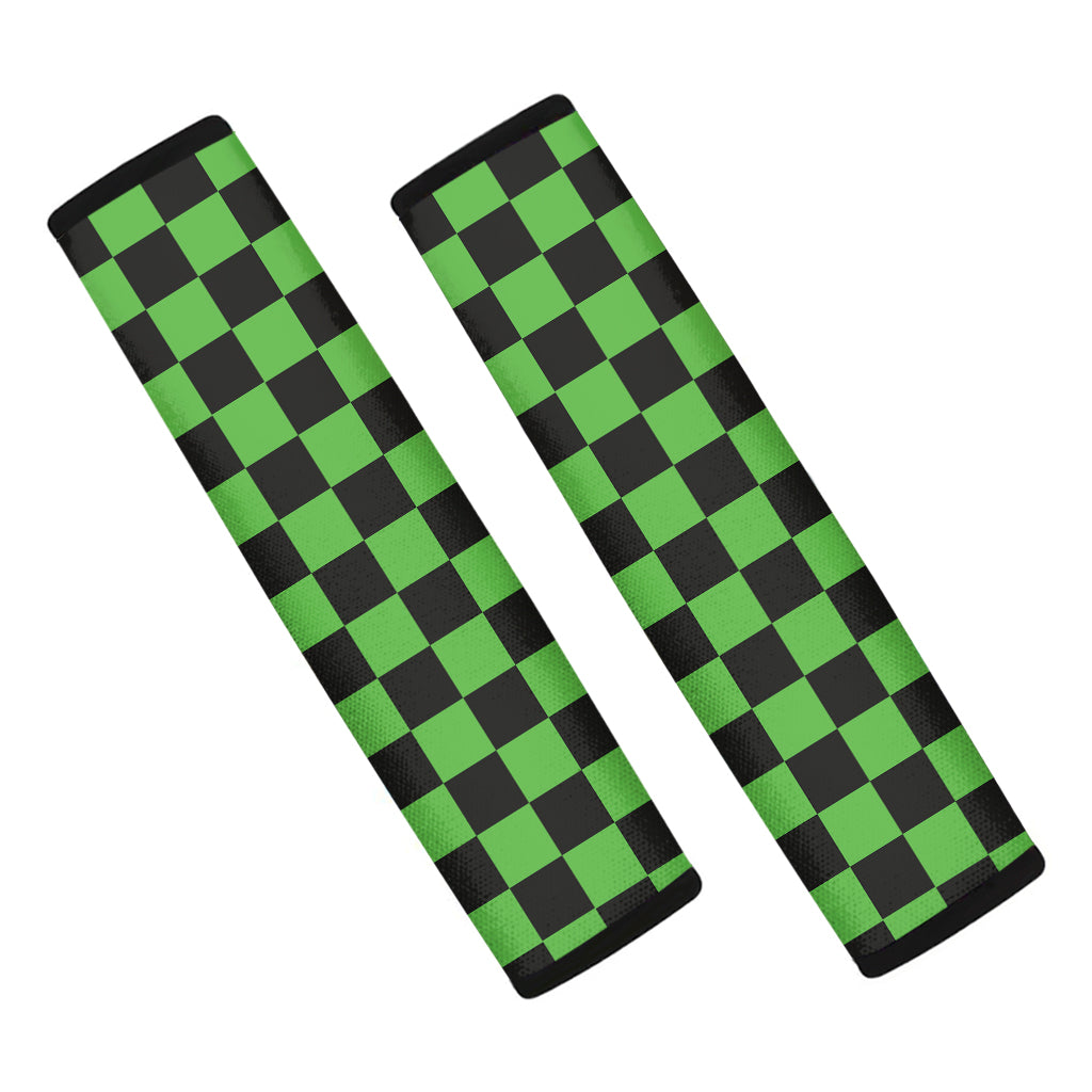 Black And Green Checkered Print Car Seat Belt Covers