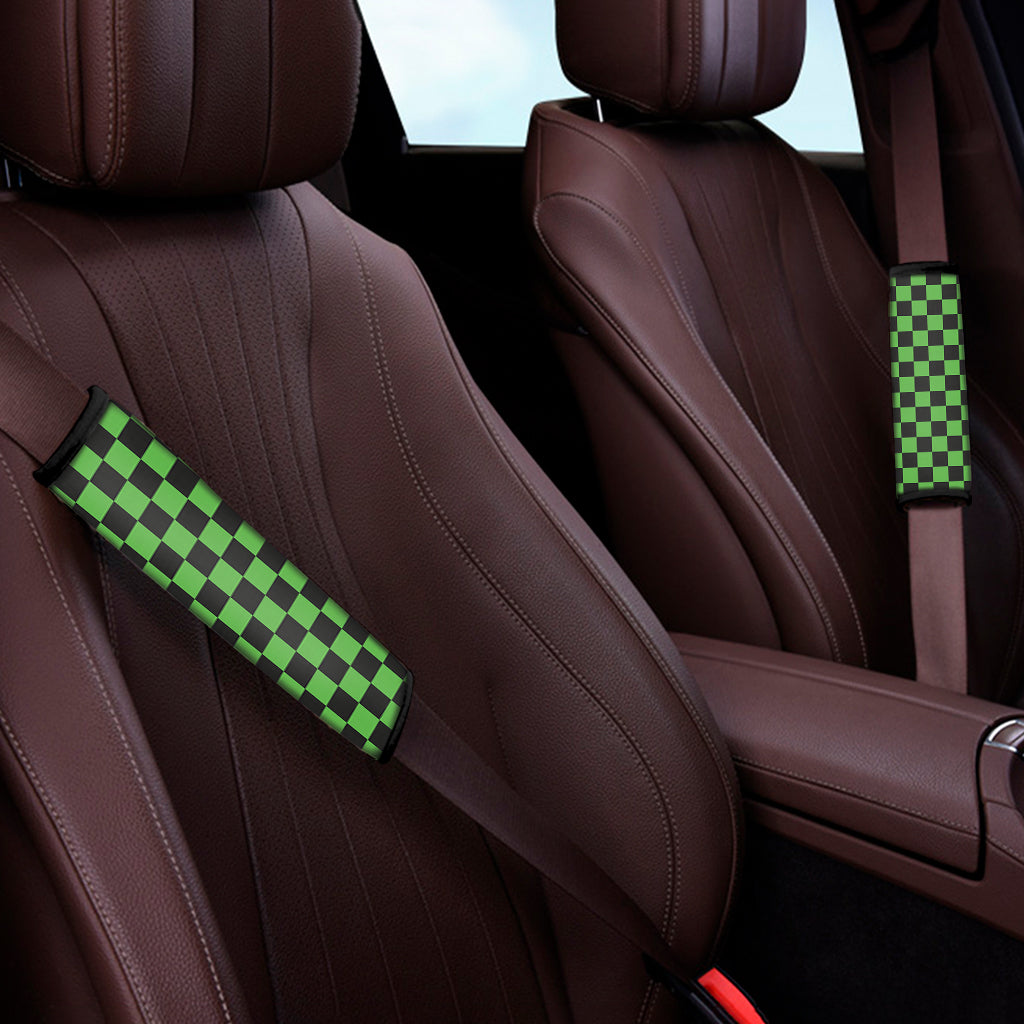 Black And Green Checkered Print Car Seat Belt Covers