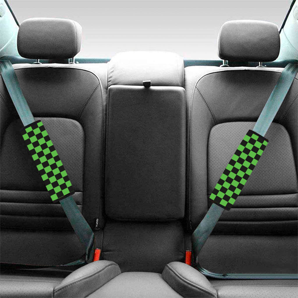Black And Green Checkered Print Car Seat Belt Covers
