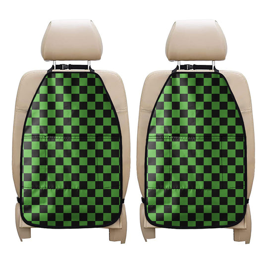 Black And Green Checkered Print Car Seat Organizers