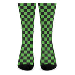 Black And Green Checkered Print Crew Socks