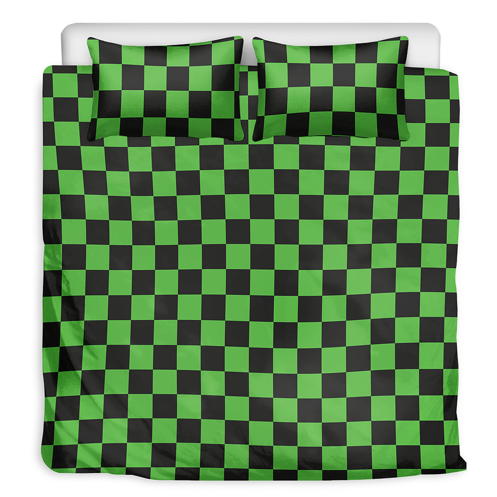 Black And Green Checkered Print Duvet Cover Bedding Set