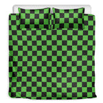 Black And Green Checkered Print Duvet Cover Bedding Set