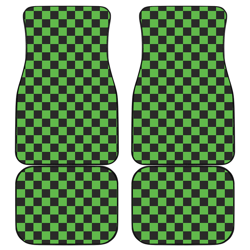 Black And Green Checkered Print Front and Back Car Floor Mats