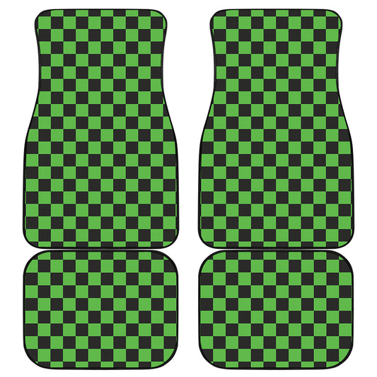 Black And Green Checkered Print Front and Back Car Floor Mats