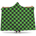 Black And Green Checkered Print Hooded Blanket