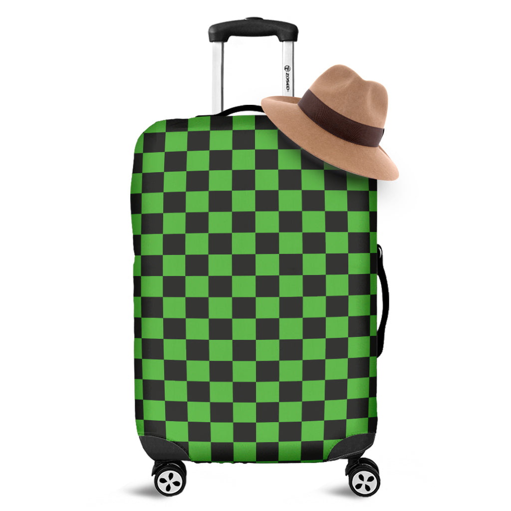 Black And Green Checkered Print Luggage Cover