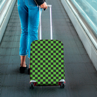 Black And Green Checkered Print Luggage Cover
