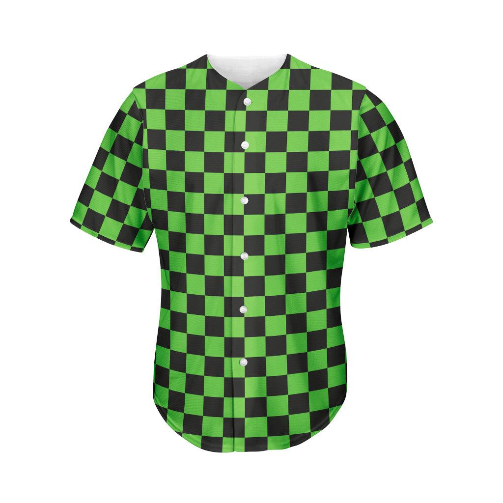 Black And Green Checkered Print Men's Baseball Jersey