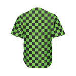 Black And Green Checkered Print Men's Baseball Jersey