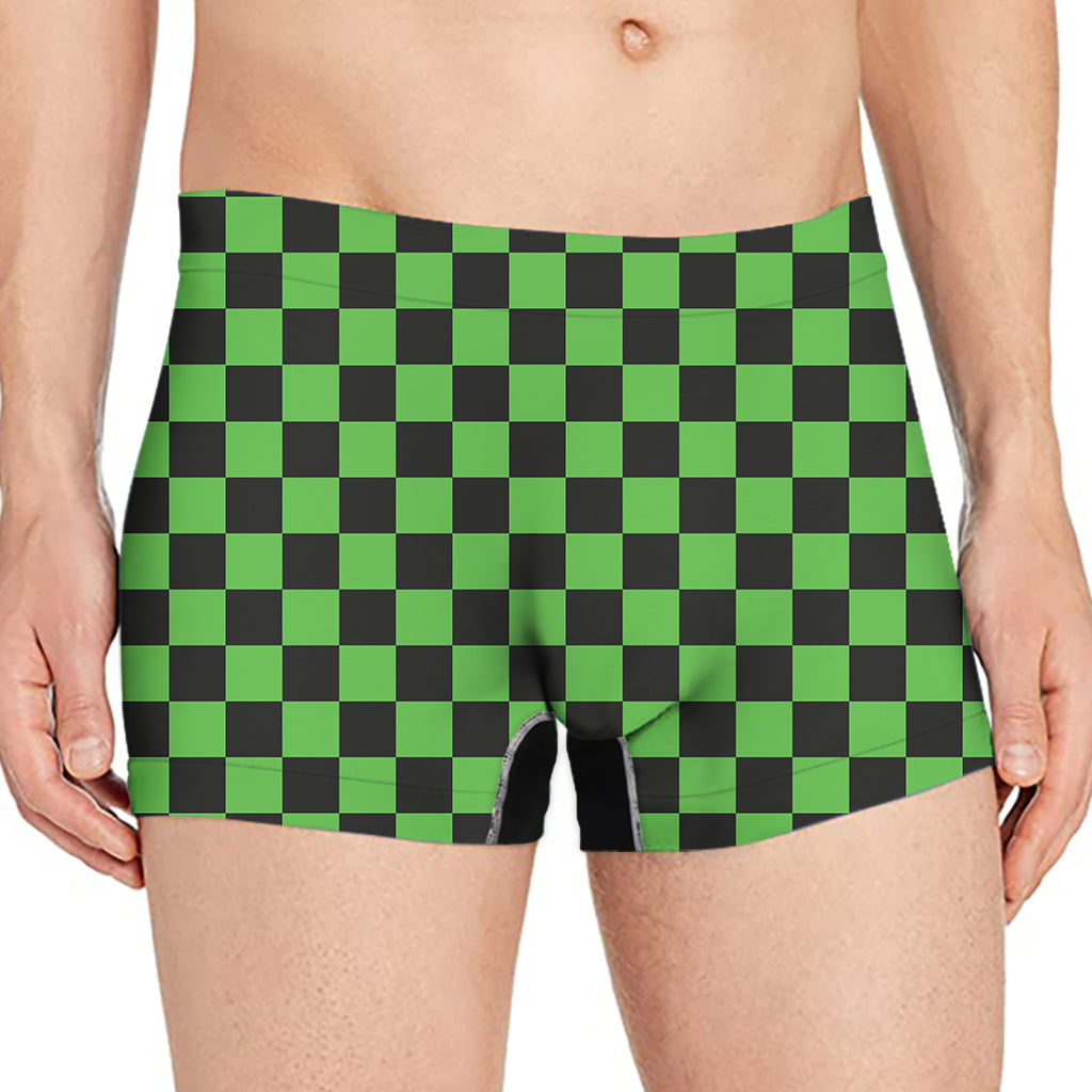 Black And Green Checkered Print Men's Boxer Briefs