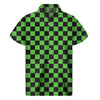 Black And Green Checkered Print Men's Short Sleeve Shirt