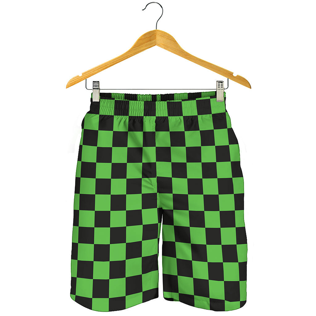 Black And Green Checkered Print Men's Shorts