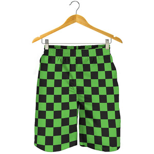 Black And Green Checkered Print Men's Shorts