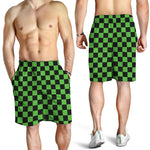 Black And Green Checkered Print Men's Shorts