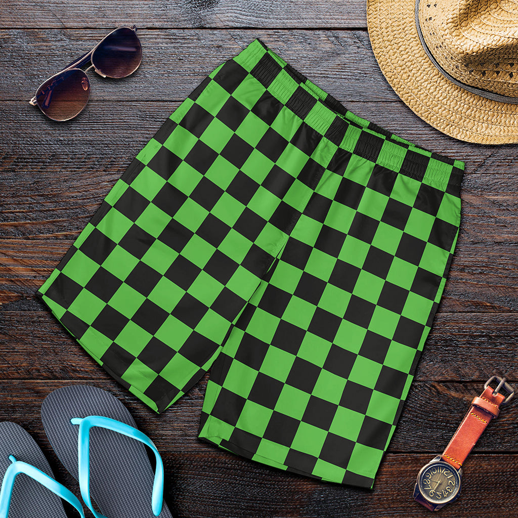 Black And Green Checkered Print Men's Shorts