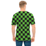 Black And Green Checkered Print Men's T-Shirt