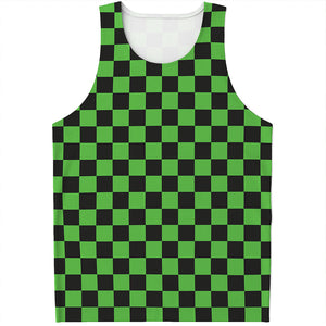 Black And Green Checkered Print Men's Tank Top