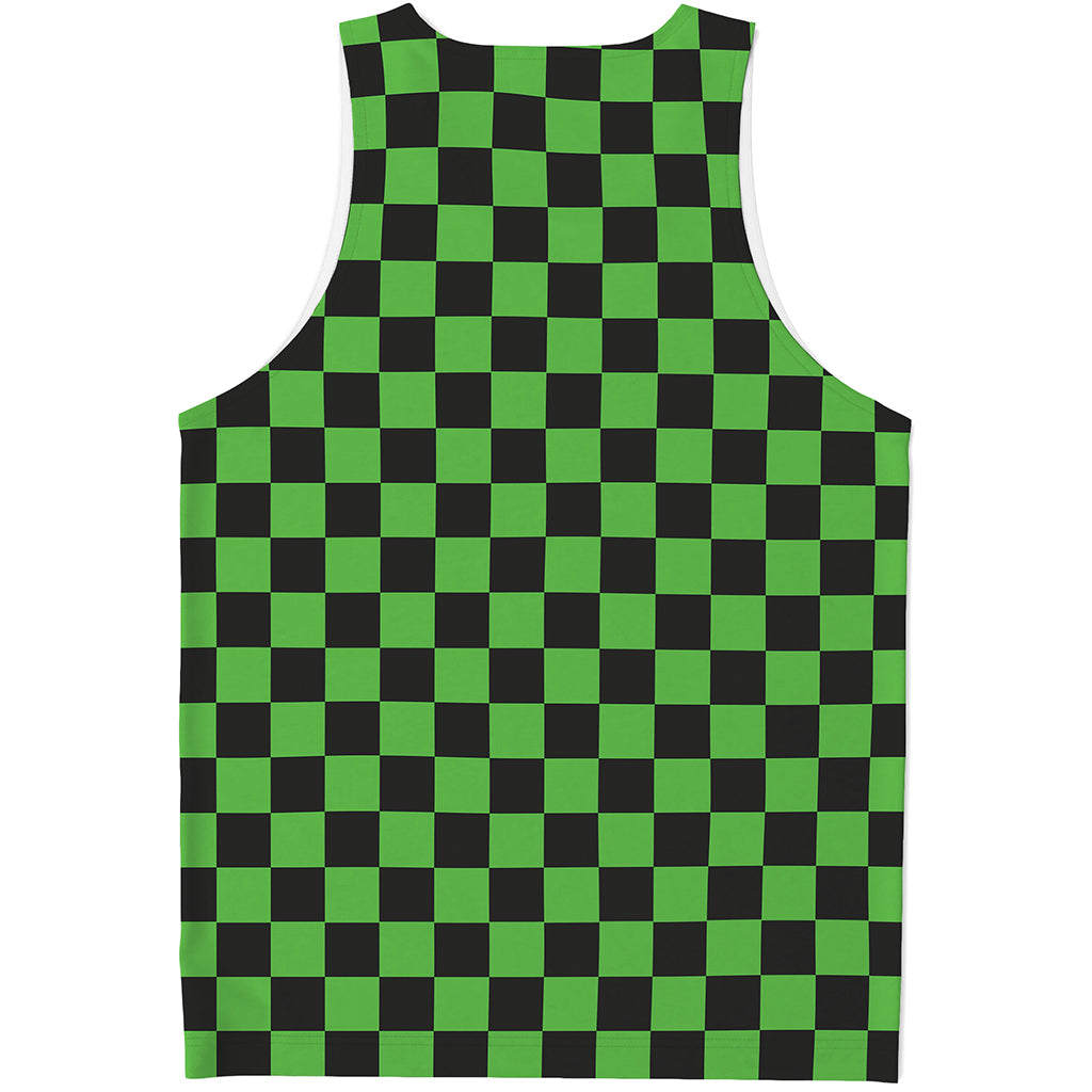 Black And Green Checkered Print Men's Tank Top
