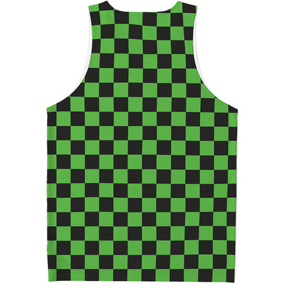 Black And Green Checkered Print Men's Tank Top