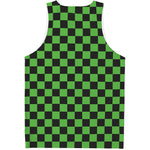 Black And Green Checkered Print Men's Tank Top