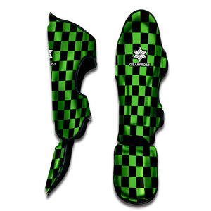 Black And Green Checkered Print Muay Thai Shin Guard