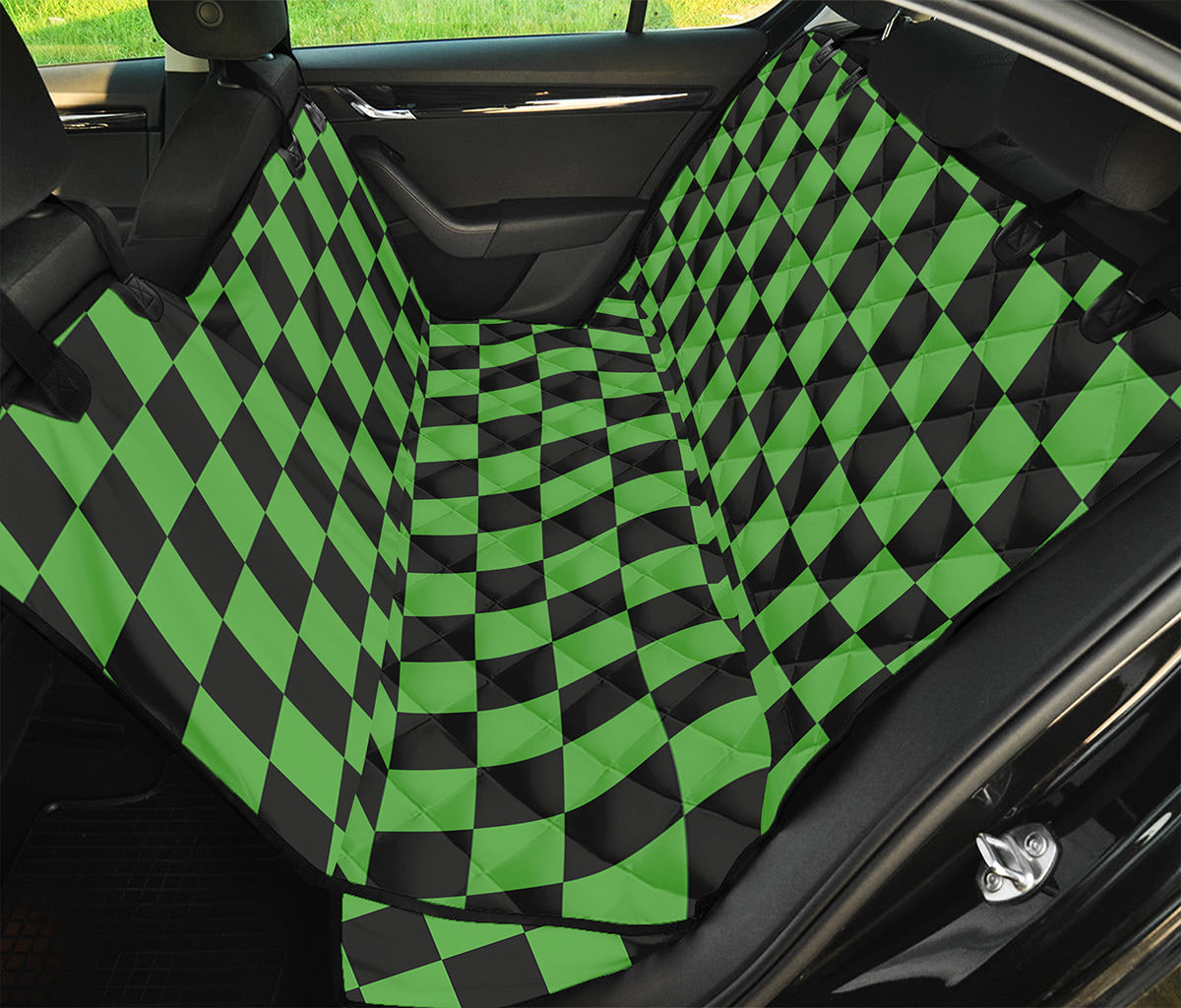 Black And Green Checkered Print Pet Car Back Seat Cover