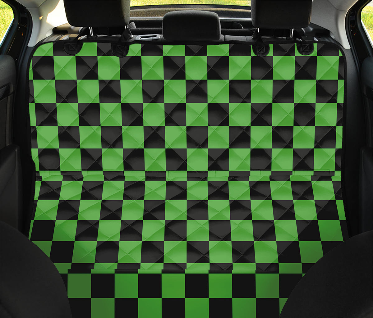 Black And Green Checkered Print Pet Car Back Seat Cover