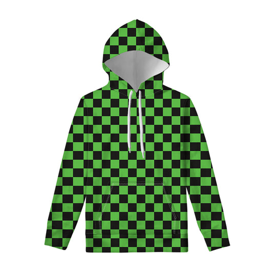 Black And Green Checkered Print Pullover Hoodie
