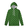 Black And Green Checkered Print Pullover Hoodie