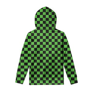 Black And Green Checkered Print Pullover Hoodie