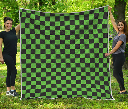 Black And Green Checkered Print Quilt